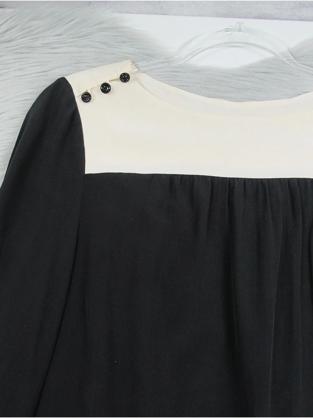 Kate Spade Silk Color-Block Blouse Cream Yoke Yellow Cuffs - Size 4